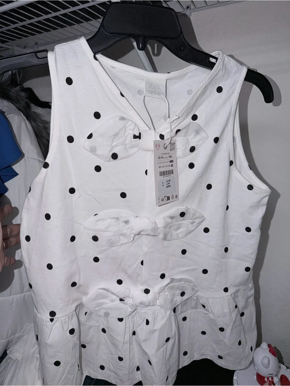 Zara White Sleeveless Polka Dot Tank with Front Bows